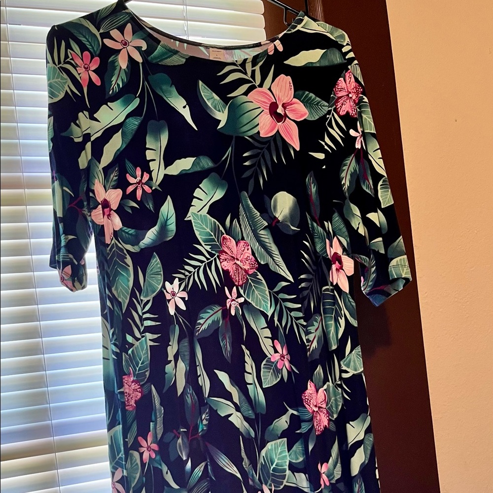 Old Navy green pink floral 3/4 sleeve dress size L/Large